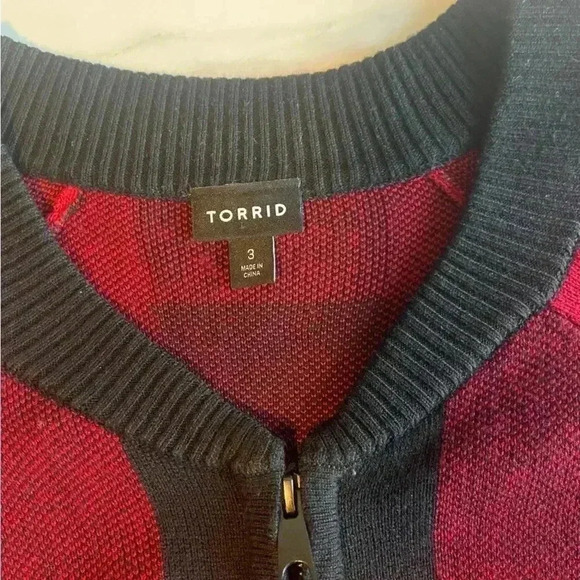 Torrid Buffalo Plaid Sweater Jacket Cardigan 3X Fall Autumn Pumpkin Patch Zip Up - Picture 7 of 11